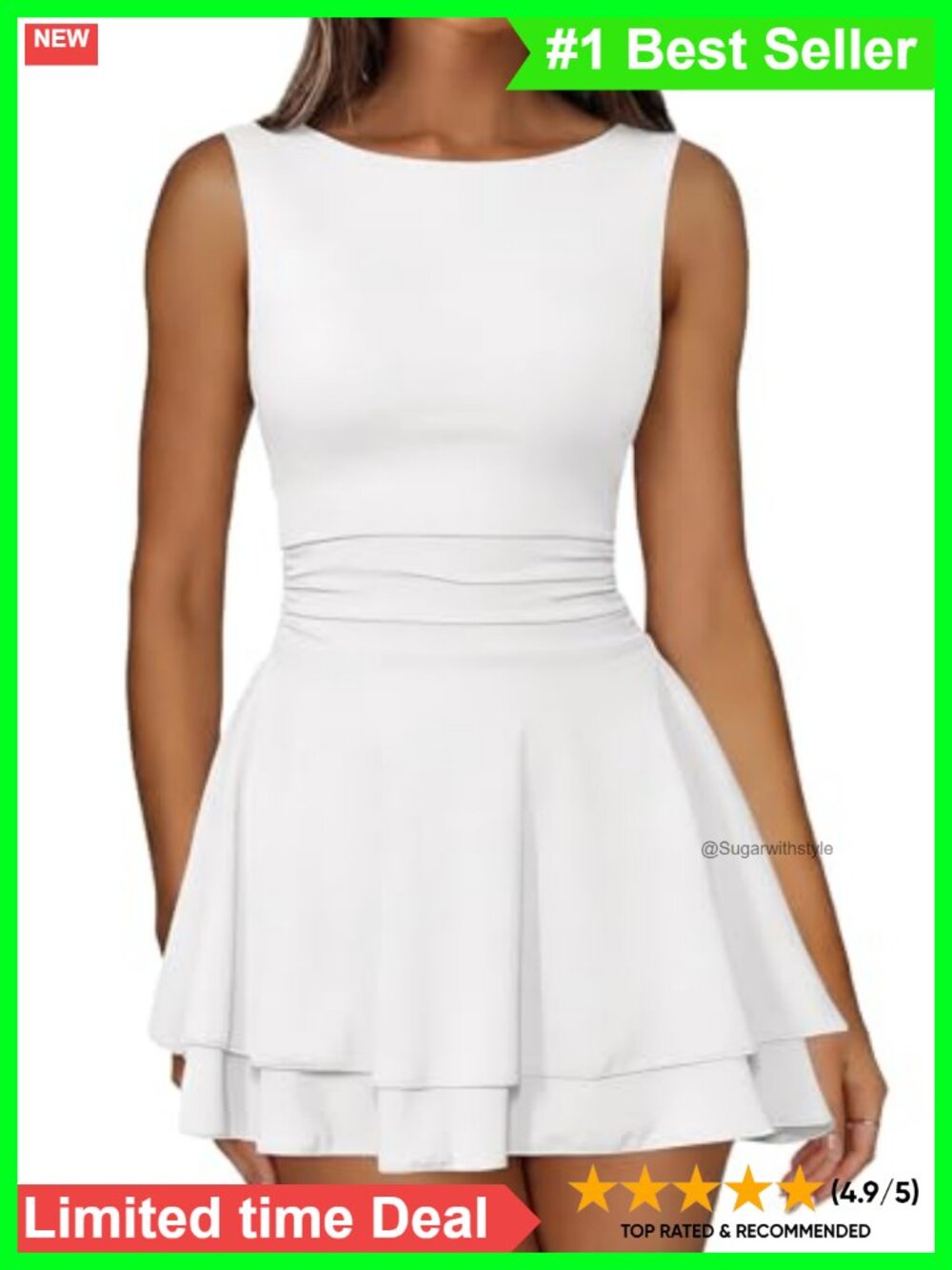 Boat Neck Sleeveless Mini Dress Tiered Ruffle Hem Party Club